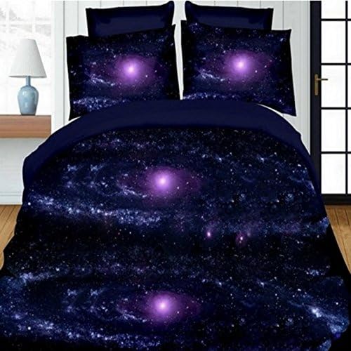 Smartbize 3D Printed Bed Set FULL/QUEEN Size Duvet Cover Set Galaxy Sky Cosmos Night (4, Purple Milky Way)