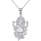 CaliRoseJewelry Sterling Silver Hindu Lord Ganesh Ganesha Elephant Hindu God of Fortune Charm Pendant