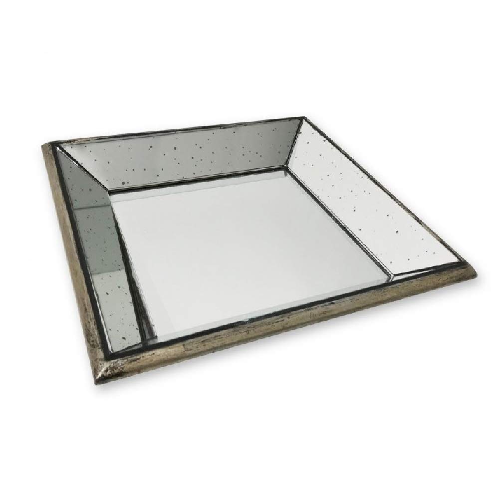 Hill 1975 Astor Distressed Mirrored Square Tray With Wooden Detailing, Glass, Multi-colour, One Size