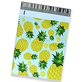 100 Pack of Mighty Gadget (R) Hand Painted Pineapples Designer Poly Mailers by Morgan Lui - 10x13 inch Shipping Envelopes with 2.35 mil Thickness