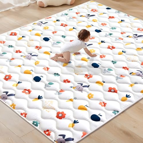 Odorless Premium Foam Baby Play Mat, Soft Microfiber Fabric Crawling Mat for Floor- Comfortable and Hypoallergenic, Non-Slip Cushioned Floor Playpen mat for Infants,Babies,Toddlers