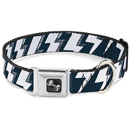 Dog Collar Seatbelt Buckle Lightning Bolts Sketch Navy White 16 to 23 Inches 1.…