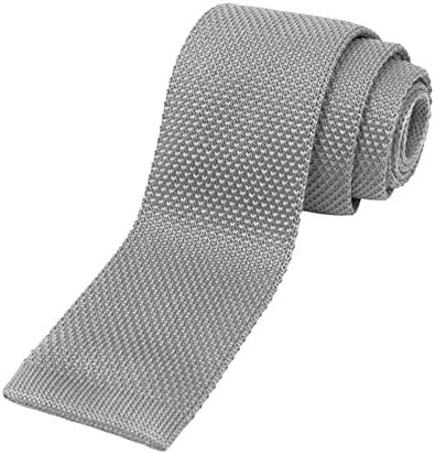 Men's Hipster Classic Solid 2.5" Knit Knitted Skinny Narrow Tie Necktie (Silver Gray)