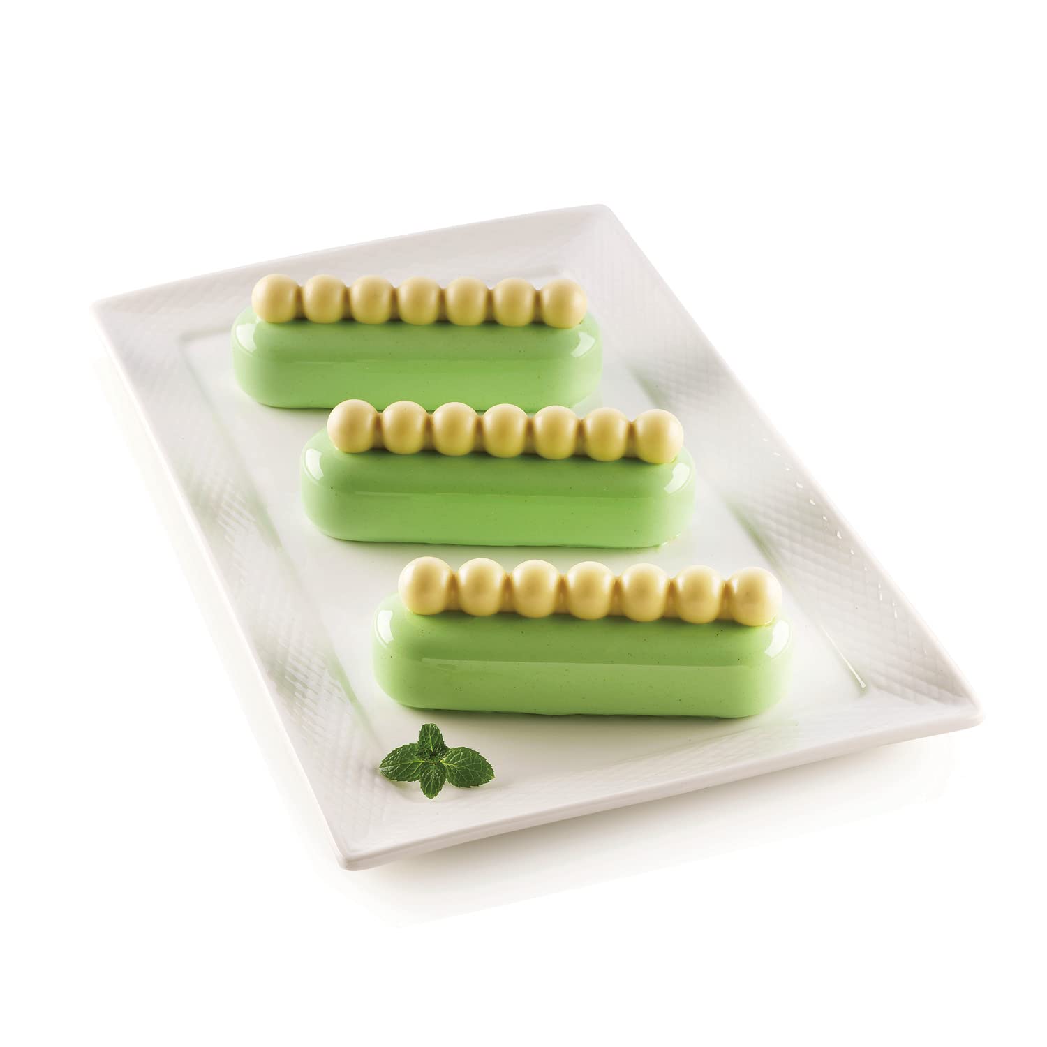 silikomart | Silicone Cake Mould Set Chic ÉCLAIR, Set Composition 1 Silicone Base Mould, 1 Silicone Top Mould, Non-Stick, 3D Design, 130 x 38 mm - 117 x 18 mm, h 28 mm - h 16 mm, Made in Italy