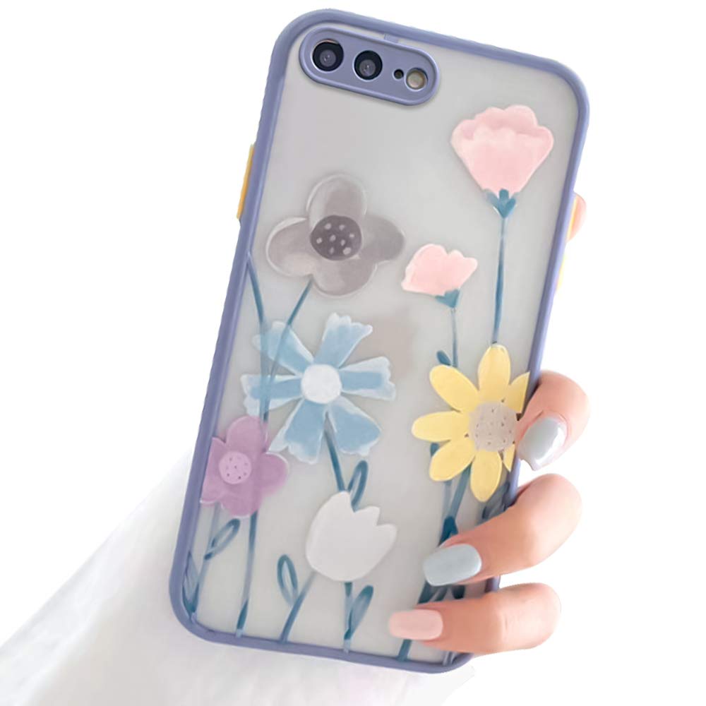 Ownest Compatible with iPhone 7 Plus/8 Plus Case with Clear Flower Frosted PC Back 3D Floral Girls Woman and Soft TPU Bumper Protective Silicone Slim Case for iPhone 7 Plus/8 Plus-Navy Blue