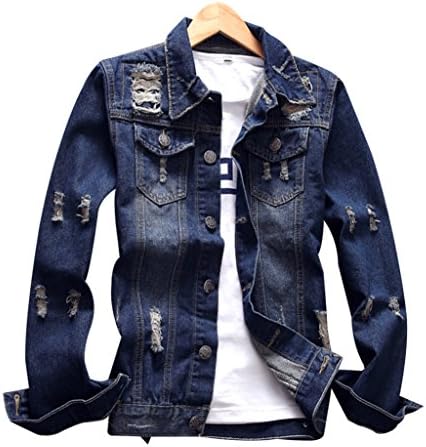 Fashionback Men's Casual Solid Stitched Long Sleeve Denim Jacket Denim 40
