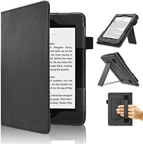 ACdream Kindle Paperwhite Case 2018, Support Strap Folio Smart Cover Leather Case with Auto Sleep Wake Feature for All New and Previous Kindle Paperwhite Models, Black
