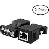 HUACAM HGA66 Cat5/Cat6/RJ45 VGA Extender Adapter, VGA 15 Pin Male to RJ45 Female Network Cable Connector 2Pack