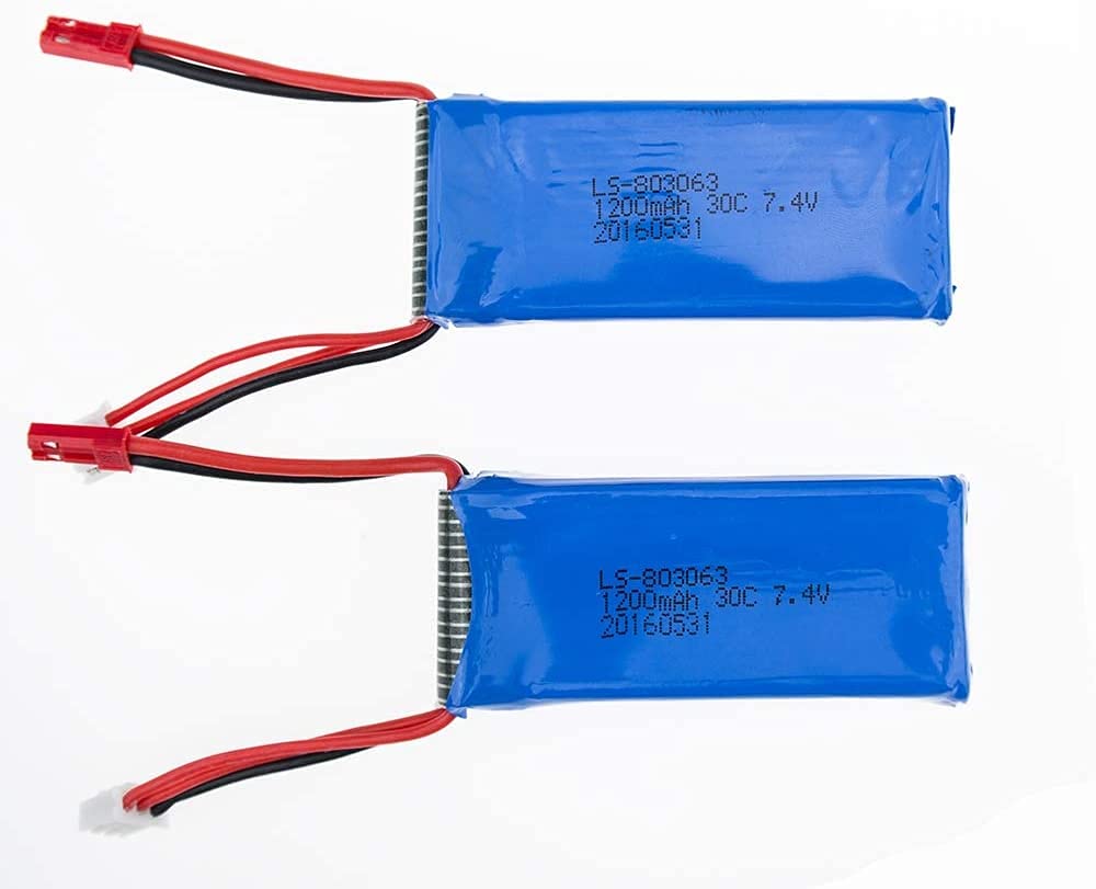 YUNIQUE GREEN-CLEAN-POWER - Rechargeable Lipo Batteries 7.4V 1200mAh for Drones | Compatible with MJX X101, Yizhan X6 Tarantula, JJRC H16 | Pack of 2, 69 x 30 x 18 mm - 55 gr, Blue