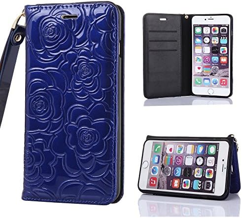 Iphone 6s case,[Wrist Strap]Premium Vintage 3D Embossed Floral Flip Magnetic Leather Wallet Cover Case with Credit Card Slot Slim Fit for Iphone 6s 4.7 Inch(Blue)