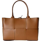 kejinsge Women Large Leather Woven Shoulder Bag Crossbody Bag,Ladies Top Handle Satchel Tote Work Bag with Matching Clutch