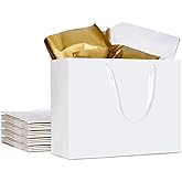 15.7" Extra Large White Gift Bags for Presents with Tissue Paper & Ribbon Handles for Shopping, Small Business, Birthday Party, Baby Shower, Bridal Party, Wedding, Christmas and Holiday (12 Packs)
