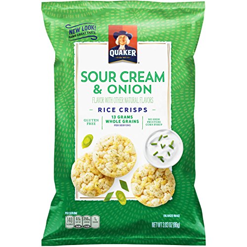 Quaker Rice Crisps, Sour Cream & Onion, 3.03 oz Bags, 12 Count (Packaging May Vary)