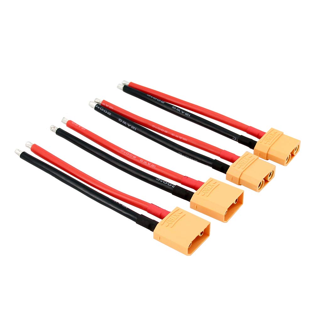 OliYin 2pairs XT90 Plug XT-90 Male Female Connectors Cable with 12awg 10cm Slicone Wire for RC LiPo Battery FPV Turnigy/Zippy(pack of 2)