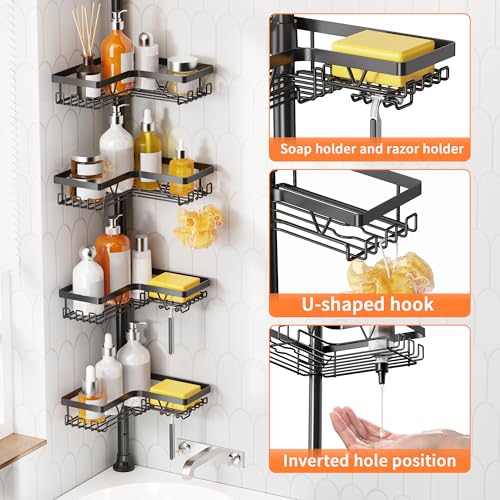 Kegii Telescopic Shower Caddy Corner Shower Shelf Bathroom Corner Storage Black
