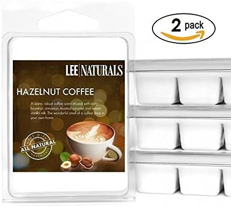 Lee Naturals Classics - (2 Pack) HAZELNUT COFFEE Premium All Natural 6-Piece Soy Wax Melts. Hand Poured Naturally Strong Scented Soy Wax Cubes
