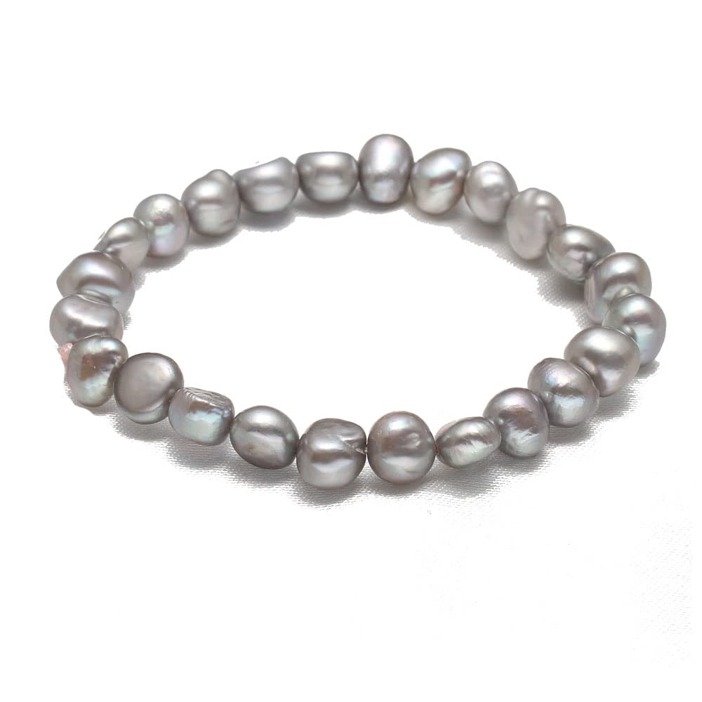 Treasure Bay Stunning 8-9mm Baroque Freshwater Pearl Bracelet for Women and Girls (Grey)