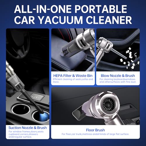 Semflagree Mini Portable Car Vacuum Cordless, 23000PA Powerful Strong Cyclonic Suction USB Rechargeable Foldable Handheld Vacuum with One-touch Dust Removal Cleaner for Car, Home, Office, Kitchen