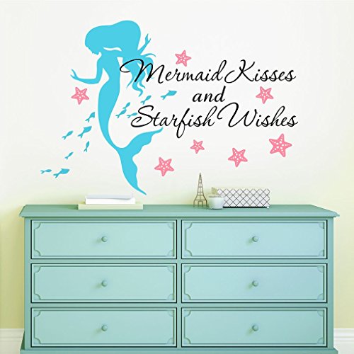 Mermaid Kisses & Starfish Wishes Quote Vinyl Wall Decals, FREE 12