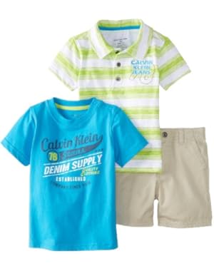 Calvin Klein Baby Boys' Stripes Polo Top with Tee and Short