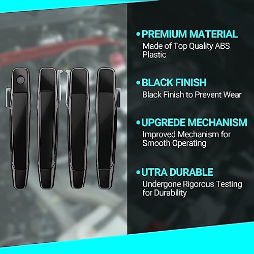 4-Piece Black Door Handle Set For 2007-2013 Chevy Avalanche, Silverado, Tahoe, GMC Sierra, Yukon