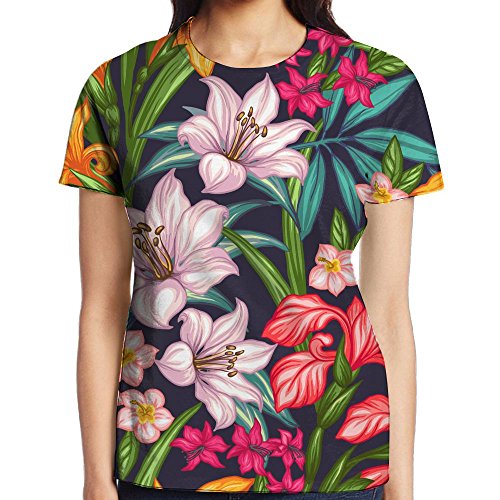 image for ZeTian H Blossoming Lilies 3D Printed Short Sleeve Crewneck Custom T-S