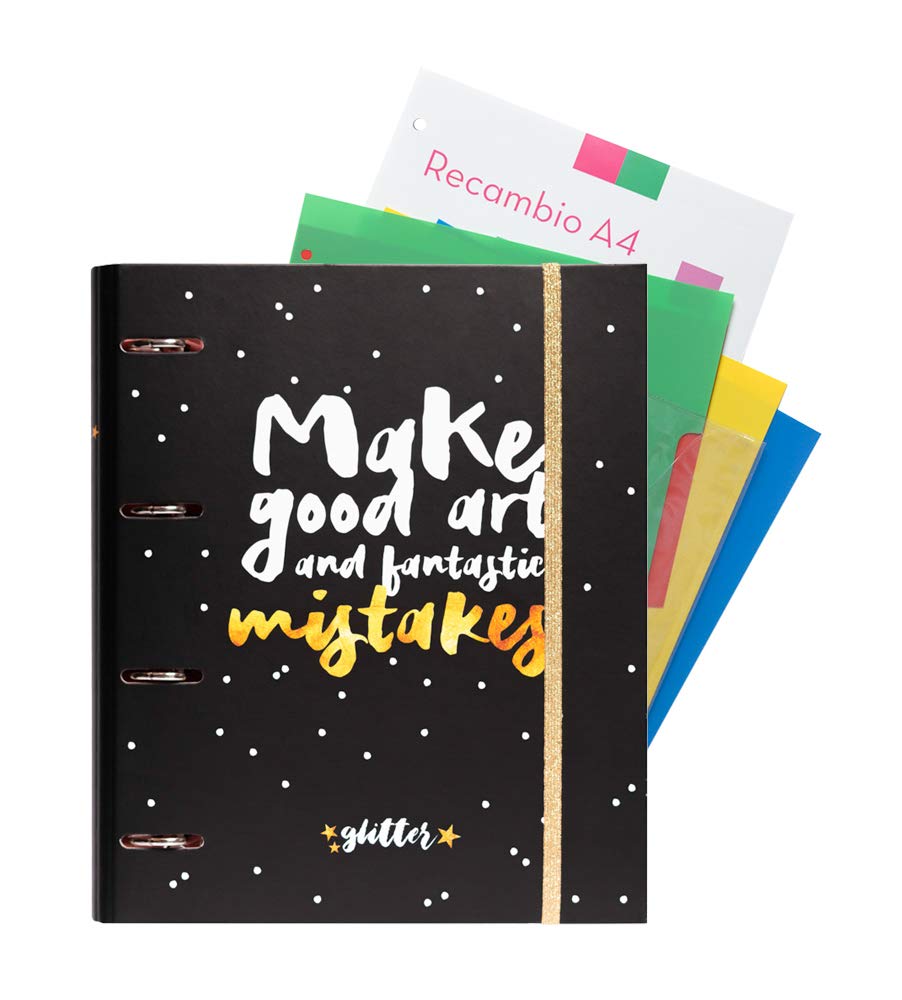 Grupo Erik Glitter Stars 4 Ring Binder - Premium A4 Folder Ring Binder + 100 A4 Sheets + Dividers
