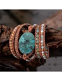 IUNIQUEEN - Pulsera para mujer, hecha a mano, piedra de jazper natural del océano, 5 hebras, estilo bohemio, latín, Adjustable, US_JWEY_B07H5J77Q2