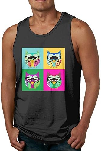 RiDinds GreenNest Pop Art Owls Men's 100% Cotton Tank Top T-shirt SizeXXL ColorBlack