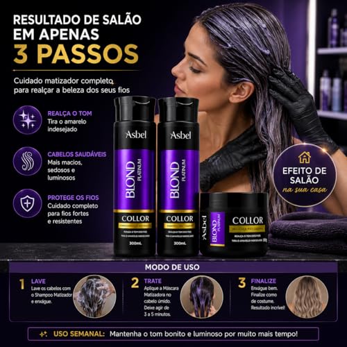 Asbel Kit Blond Platinum Shampoo Condicionador Máscara 300g