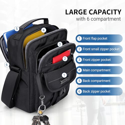 WITZMAN Umhängetasche Herren Tasche Umhängen 8L Leicht Crossbody Shoulder Bags Herren Schultertasche für Geschäftsreisen (B699 Schwarz) thumbnail 3