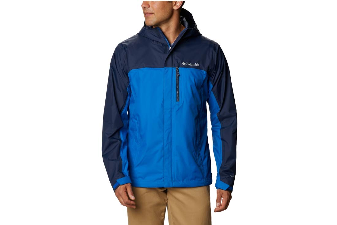 Columbia Men's Pouring Adventure Jacket, Waterproof Rain Jacket, Bright Indigo/Collegiate Navy, Size XS
