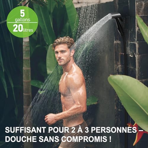 Tadomoe 20L Portable Solar Camping Shower with Foot Pump & Hose 2 m – Foldable Outdoor Shower Bag with Shower Head and Bag – Ideal for Travel, Van, Beach, Dog and Garden