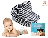 Tykes & Tails - 5 in 1 Baby Breastfeeding Cover, Car Seat Cover, Shopping Cart Cover and Trendy Scarf - Black / Gray Stripe Pattern - Many Other Colors Options - Best 5in1 Nursing Cover on the Amazon
