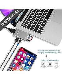 USB C Hub USB de Apple C adaptador para Macbook Pro 2017 2016 con 4 K HDMI, USB tipo C 3.1 carga rápida y transferencia de datos, Puerto USB 3.0, puerto de memoria SD + Micro SD lector de tarjetas (espacio gris)