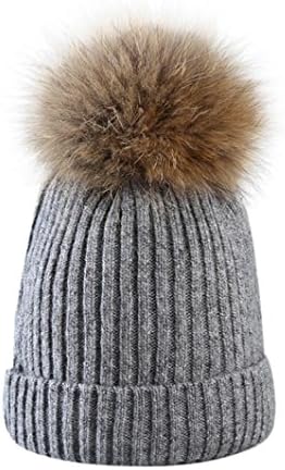 Sopety Fur Ball Cap Winter Hat Women Girls Hat Knitted Beanies Cap Thick Female Cap
