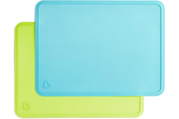 Munchkin Spotless Silicone Placemats for Kids, 2 Pack, Blue/Green