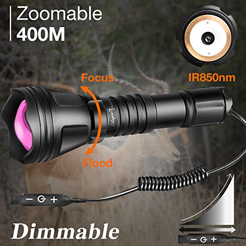 Odepro KL52IR-Pro 850nm IR Torch Zoom Adjustable LED Hunting Lamp Illuminator Focus Torches Tactical Flashlight with Stepless Dimmer Cable Switch for Night Vision Hunting Rabbit Foxes Deer