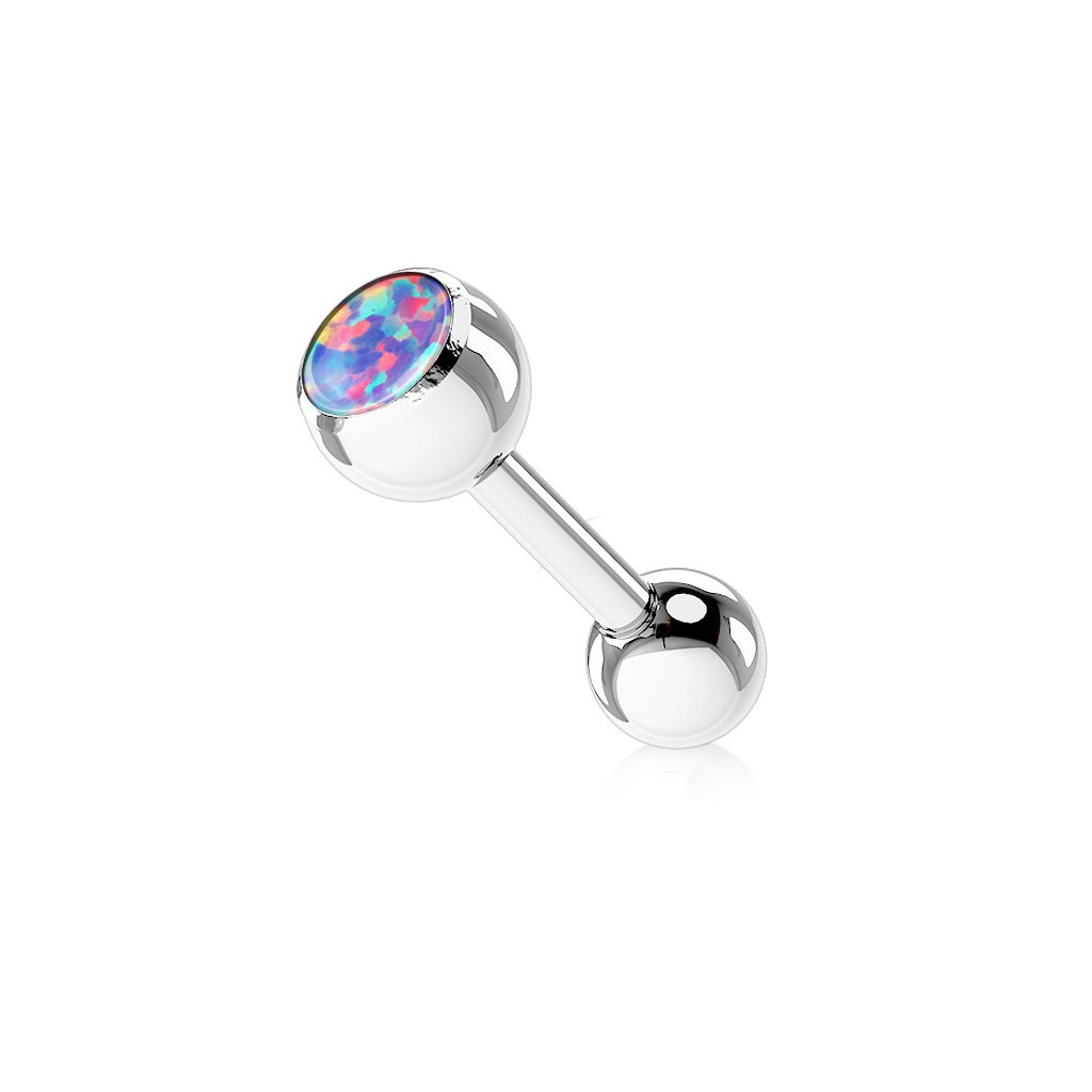 PiercedOff 316L Surgical Steel Externally Threaded Tongue Bar with Synthetic Purple Opal Ball - Thickness 14GA (1.6mm) / Length 16mm / Ball size is 6mm Top and 5mm Lower