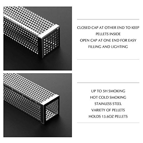 DIMESHY Pellet Smoker Tube - 12" 304 Stainless Steel for Cold or Hot Smoking Wood Pellet Tube Smoker, Work with All Grills or Smokers, Bonus Storage Bag Include, Square