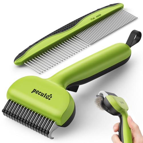 pecute Dead Hair Rake with Pet Combs, Self-Cleaning Undercoat Brush, Undercoat Undercoat Brush, Grooming Kit for Dogs Cats Stainless Steel for Long Hair(Green)