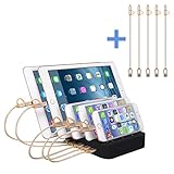 USB Charging Station,Puloa 5-Port Detachable Universal USB Charging Station Dock Stand with Innovative Removable Baffles Organizer for Smart Phones & Tablets,Black