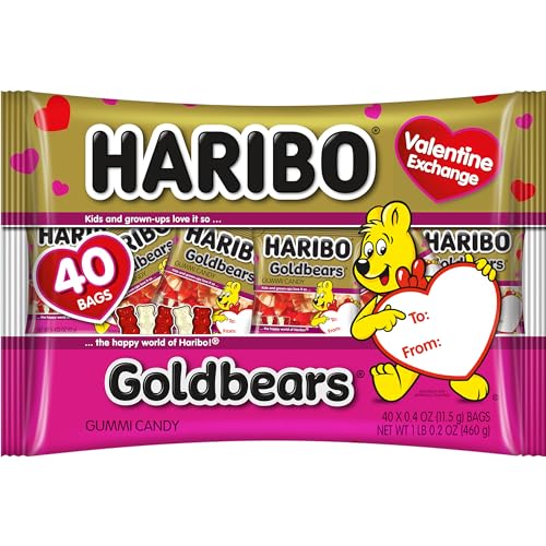 HARIBO GUMMI CANDY | VALENTINE’S DAY LIMITED EDITION | RED & WHITE GOLDBEARS | RASPBERRY & PINEAPPLE, 0.4 OZ. (PACK OF 40)