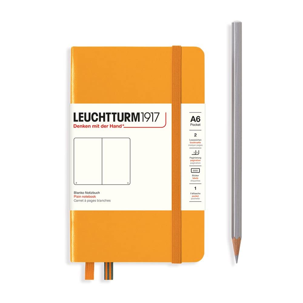 LEUCHTTURM1917 365625 Notebook Pocket (A6), Hardcover, 187 Numbered Pages, Rising Sun, Plain
