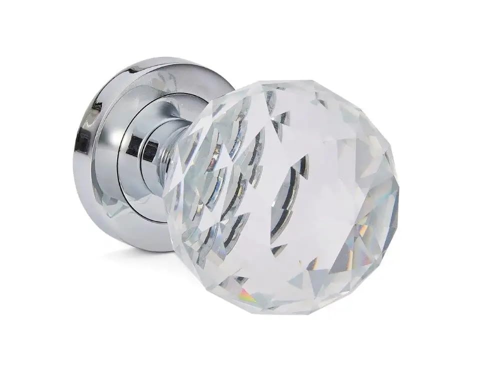 Hiatt Hardware - Glass Round Door Knob - Polished Chrome - 1 Pair - Fixings Included - 60mm Diameter - Interior Use