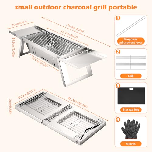 Small Portable Bbq Charcoal Grill,Mini Folding Barbecue Grill With 4-Level Heat Control,Outdoor Tabletop Bbq For Camping Essentials,Easy-To-Use Barbecue Smoker For Picnic Garden Terrace Camping Travel