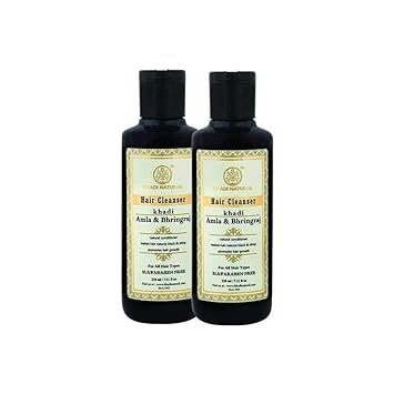 Khadi Natural Ayurvedic Amla and Bhringraj Hair Cleanser/Shampoo, SLS and Paraben Free, 210ml (Pack of 2)