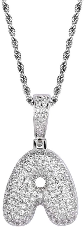 HECHUANG Silver Letter Chain Initial Pendant Necklace Women Men Iced Out Hip Hop Chain Necklace Jewlery