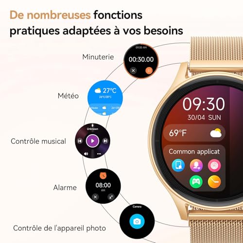Montre Connectée Femme avec Appel Bluetooth, 1.57" AI Smartwatch avec Fréquence Cardiaque/SpO2/Sommeil Montre, 3ATM étanche 120+ Modes Sport, Fitness Podomètre Compatible pour Samsung Android iPhone