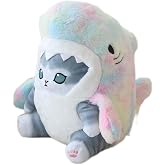 sunfedmiss 8Inch Tie Dye Shark Cat Plush Toy | Kawaii Shark Cat Stuffed Animal, Soft Plush Pillow for Cuddling &amp; Room Decor, Birthday Gift for Kids